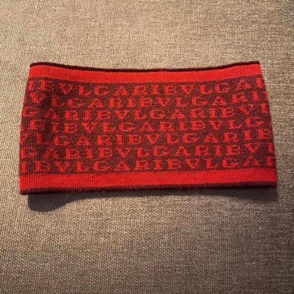 BVLGARI Cashmere Logo Headband Head Wrap Red & Black - Picture 1 of 3